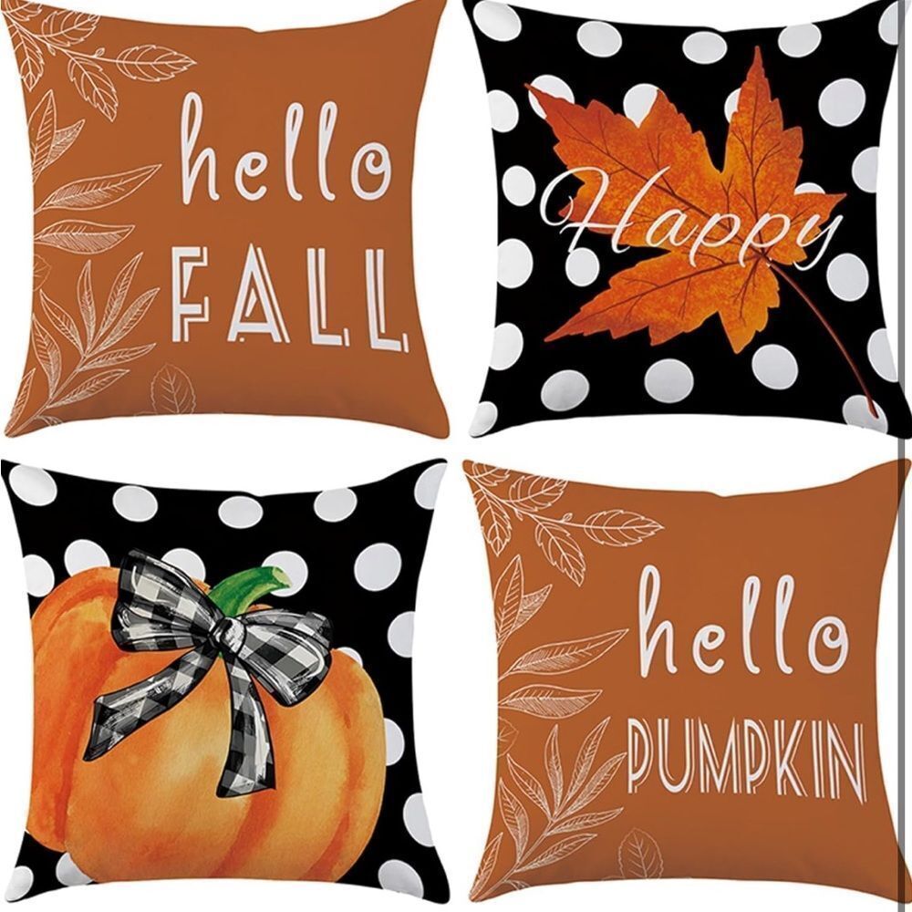 Fall Pillow Covers 18x18 Set Of 4 Autumn Thanksgiving Decorative Pillow Covers
